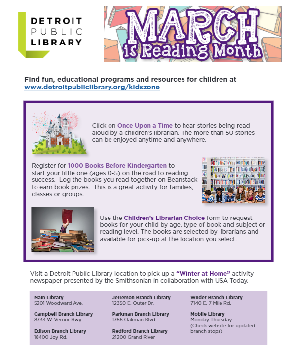 Detroit Public Library March is Reading Month Detroit Public Library March is Reading Month